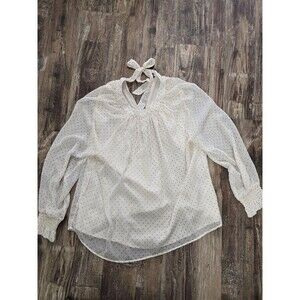 Old Navy Cream Polka Dot Halter Blouse Size L Long Sleeve Tie Neck Sheer Top